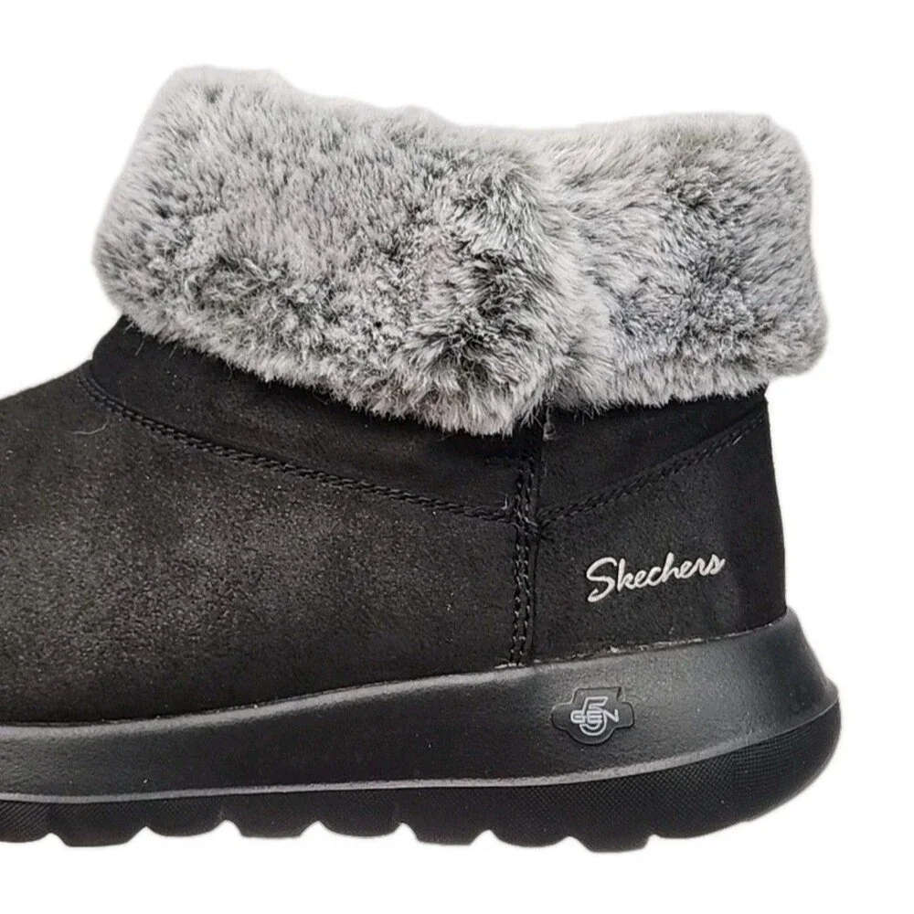 Skechers Boots Women Sz 9 On The Go Joy Black Winter Bootie Faux Fur Line 56101S